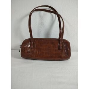 Vintage Anthropologie Brown Crocodile Baguette Bag Dual Strap Zipper Closure